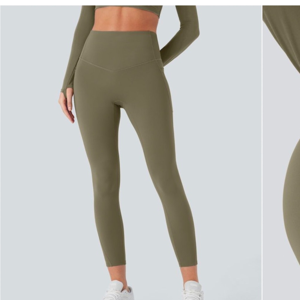 SOLD!! 
Sage green fleece leggings 7/8, medium — brand new, HALARA